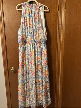 Sugarlips White Floral Maxi Dress with Pink, Orange & Blue Blooms
